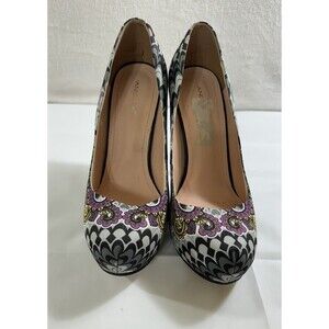 ANDREA  Pink & Black 4” Heels Floral Sexy Pumps- Size 8